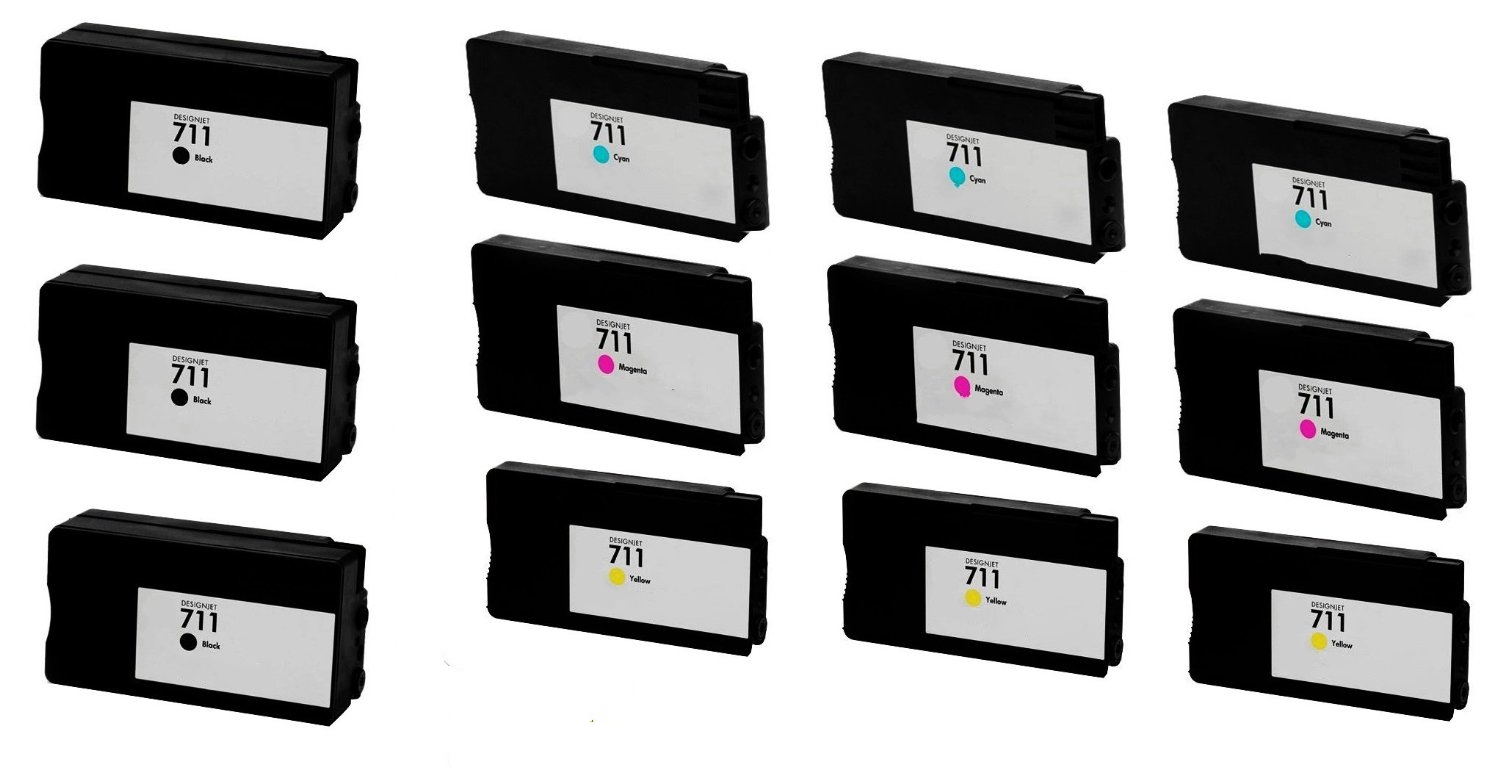 Compatible HP DesignJet T120/T520 Inkjet Combo Pack (3-BK/C/M/Y) (NO. 711) (CZ133B3C3M3Y)
