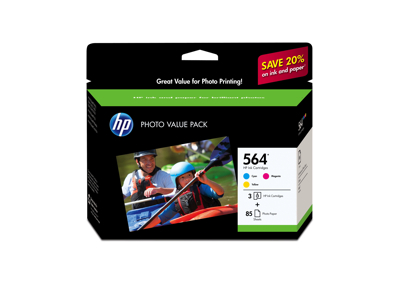 HP NO. 564 Inkjet Combo Pack (C/M/Y/85 Sheets of Paper) (CG925AN)