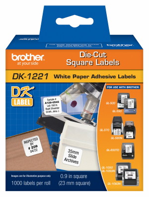 Brother White Paper Label Tape (.9in Square) (1000 Labels) (DK-1221)