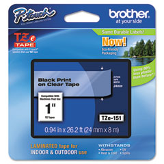Brother Black on Clear Laminated P-Touch Label Tape (1in X 26.25Ft.) (TZE-151)