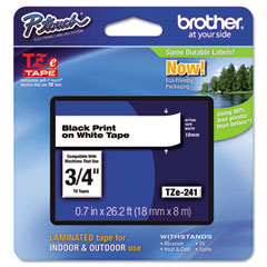Brother Black on White Laminated P-Touch Label Tape (3/4in X 26.25Ft.) (TZE-241)