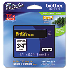 Brother Gold on Black Laminated P-Touch Label Tape (3/4in X 26.25Ft.) (TZE-344)