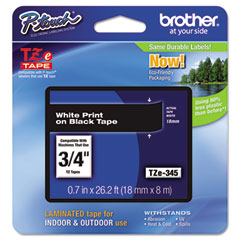 Brother White on Black Laminated P-Touch Label Tape (3/4in X 26.25Ft.) (TZE-345)