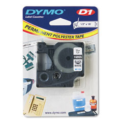 Dymo D1 Black on White Label Tape (1/2in x 18 Ft.) (16955)